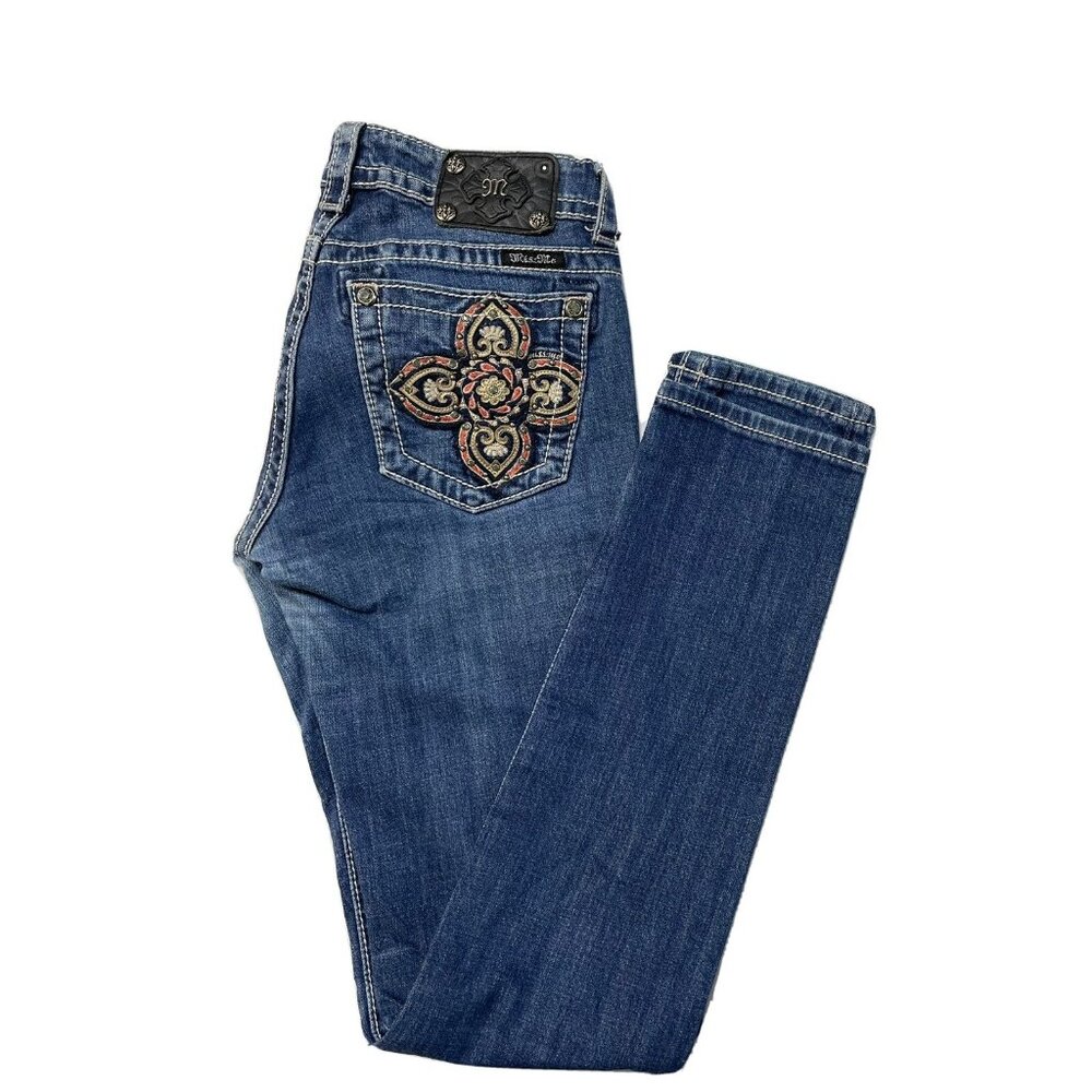Miss Miss Women’s 28x32 Blue Denim Jeans Skinny Embroidered Stretch